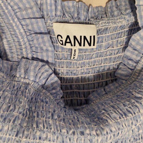 GANNI SSENSE Exclusive Blue and White Seersucker Check Long Dress - Picture 6 of 8